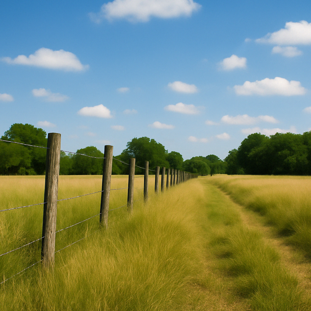 Fenced rural land in Texas with open fields, ideal for managing ranch land or protecting property acreage on a scenic land retreat.